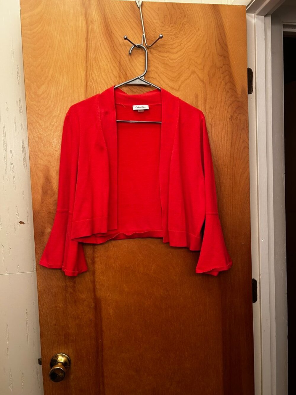 Pink three-quarter bell sleeves cardigan